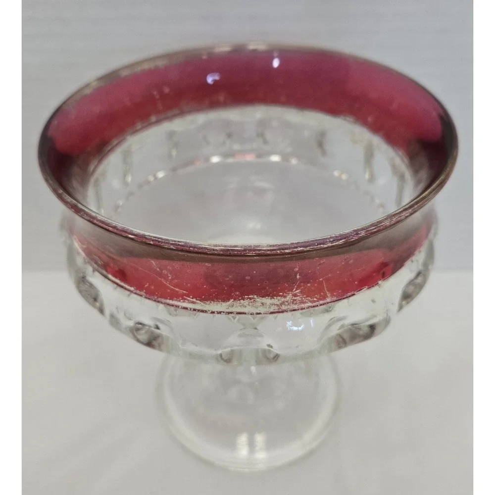 Vintage Indiana Glass King's Crown Ruby Flash Pedestal Compote Candy Dish Bowl
